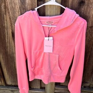 Juicy Couture Velour Glitter Zip-Up Hoodie flamingo LARGE